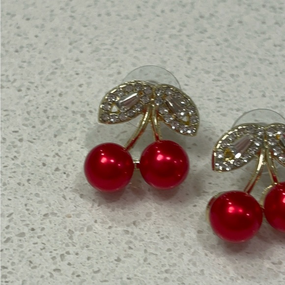 NIB Cherry Red Trendy Stud Rhinestone Earrings 🍒 - Picture 5 of 5